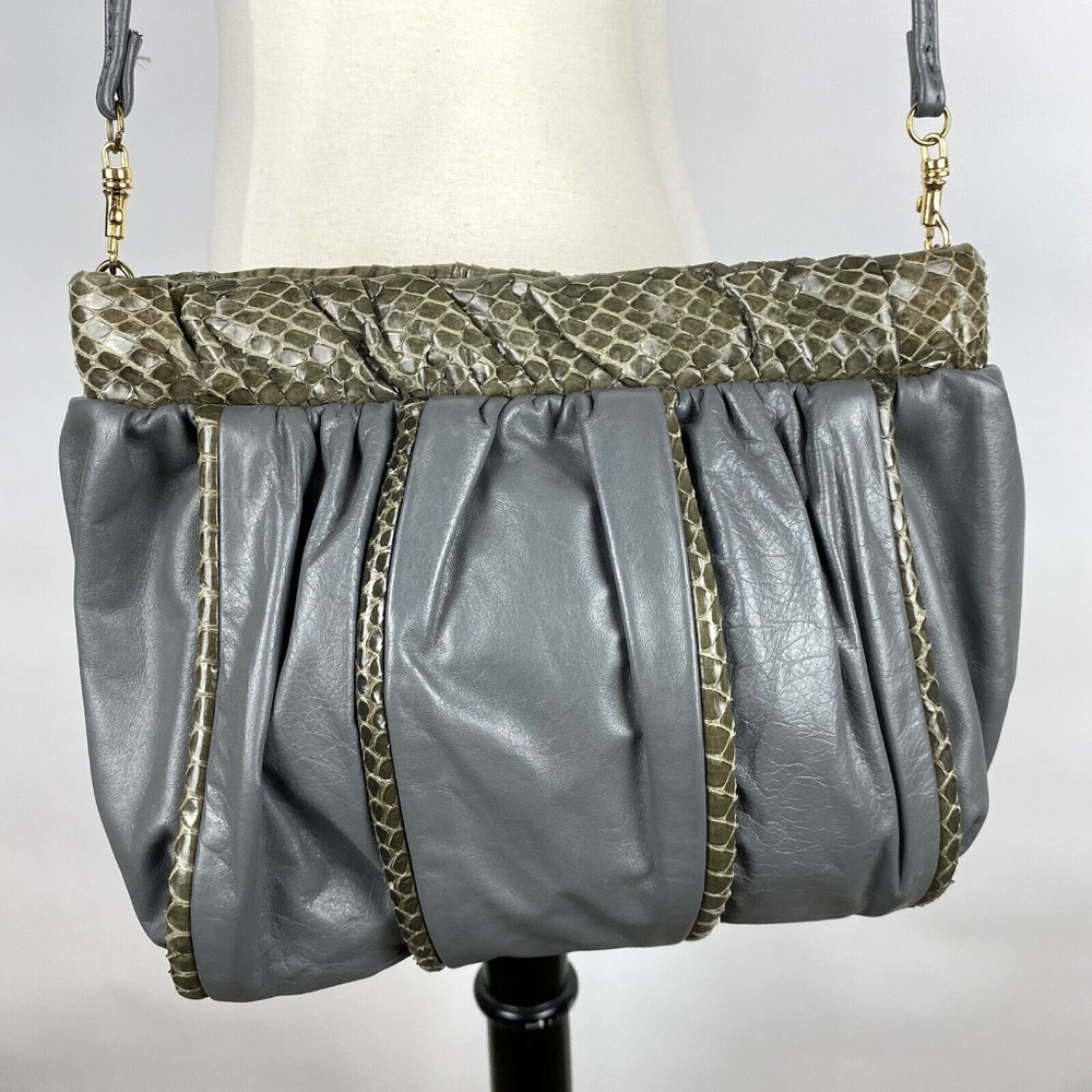 Vintage 1980s Gray Snakeskin Trim Shoulder Bag